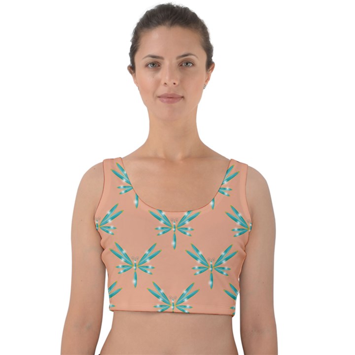 Turquoise Dragonfly Insect Paper Velvet Crop Top