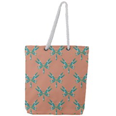 Turquoise Dragonfly Insect Paper Full Print Rope Handle Tote (large)