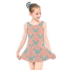 Turquoise Dragonfly Insect Paper Kids  Skater Dress Swimsuit by Alisyart