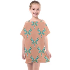 Turquoise Dragonfly Insect Paper Kids  One Piece Chiffon Dress