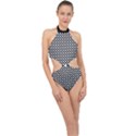 Dot Dots Dotted 2 Black Black Halter Side Cut Swimsuit View1