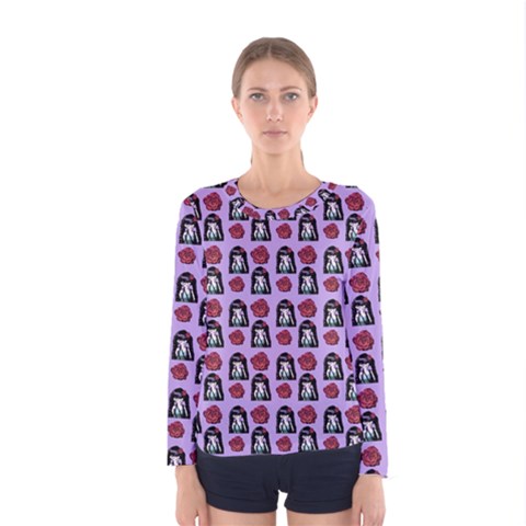 Girl Flower Pattern Lilac Women s Long Sleeve Tee by snowwhitegirl