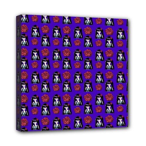 Girl Flower Pattern Royal Blue Mini Canvas 8  X 8  (stretched)