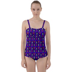 Girl Flower Pattern Royal Blue Twist Front Tankini Set