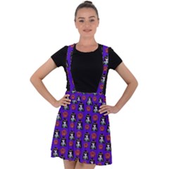 Girl Flower Pattern Royal Blue Velvet Suspender Skater Skirt by snowwhitegirl