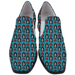 Girl Flower Pattern Blue Women Slip On Heel Loafers by snowwhitegirl