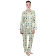 Clouds And Umbrellas Seasons Pattern Satin Long Sleeve Pyjamas Set