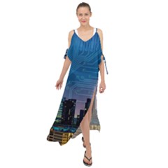 Smart City Circuit Board Maxi Chiffon Cover Up Dress by Wegoenart