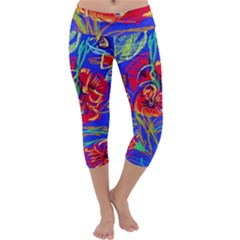 Poppies Capri Yoga Leggings by bestdesignintheworld