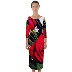 Roses 1 1 Quarter Sleeve Midi Bodycon Dress by bestdesignintheworld
