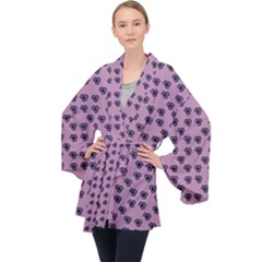 Pansies Pink Pattern Long Sleeve Velvet Kimono  by snowwhitegirl