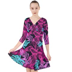 Leaves Quarter Sleeve Front Wrap Dress by Sobalvarro