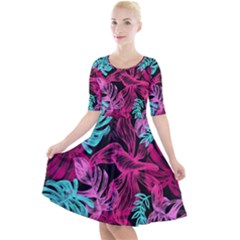 Leaves Quarter Sleeve A-line Dress by Sobalvarro