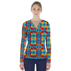 Pop Art  V-neck Long Sleeve Top by Sobalvarro