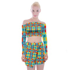 Pop Art  Off Shoulder Top With Mini Skirt Set by Sobalvarro