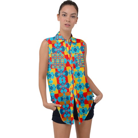 Pop Art  Sleeveless Chiffon Button Shirt by Sobalvarro