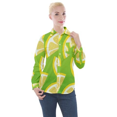 Lemon Fruit Healthy Fruits Food Women s Long Sleeve Pocket Shirt by Wegoenart