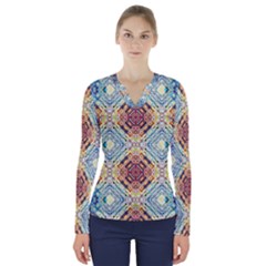 Pattern V-neck Long Sleeve Top by Sobalvarro