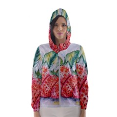 Strawberry Watercolor Figure Women s Hooded Windbreaker by Wegoenart