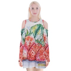 Strawberry Watercolor Figure Velvet Long Sleeve Shoulder Cutout Dress by Wegoenart