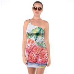 Strawberry Watercolor Figure One Soulder Bodycon Dress by Wegoenart