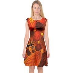 Leaf Autumn Nature Background Capsleeve Midi Dress by Wegoenart