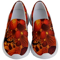 Leaf Autumn Nature Background Kids  Lightweight Slip Ons by Wegoenart