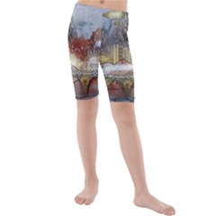 Airships Flight Travel Sky Kids  Mid Length Swim Shorts by Wegoenart