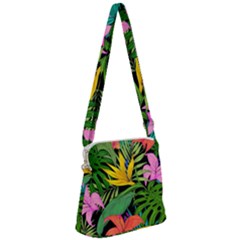 Tropical Greens Zipper Messenger Bag by Sobalvarro