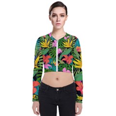 Tropical Greens Long Sleeve Zip Up Bomber Jacket by Sobalvarro