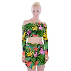 Tropical Greens Off Shoulder Top With Mini Skirt Set by Sobalvarro