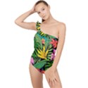 Tropical Greens Frilly One Shoulder Swimsuit View1