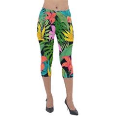 Tropical Greens Lightweight Velour Capri Leggings  by Sobalvarro