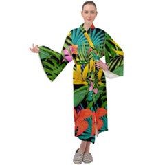 Tropical Greens Maxi Velour Kimono