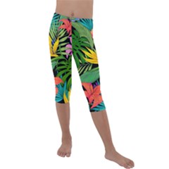 Tropical Greens Kids  Lightweight Velour Capri Leggings  by Sobalvarro