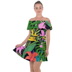 Tropical Greens Off Shoulder Velour Dress by Sobalvarro