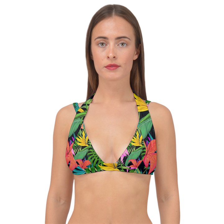 Tropical Greens Double Strap Halter Bikini Top