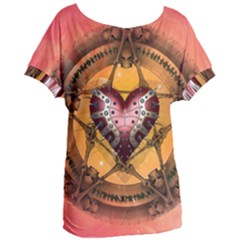 Awesome Heart On A Pentagram With Skulls Women s Oversized Tee by FantasyWorld7