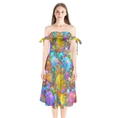 Apo Flower Power  Shoulder Tie Bardot Midi Dress by WolfepawFractals