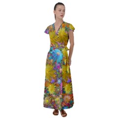 Apo Flower Power  Flutter Sleeve Maxi Dress by WolfepawFractals