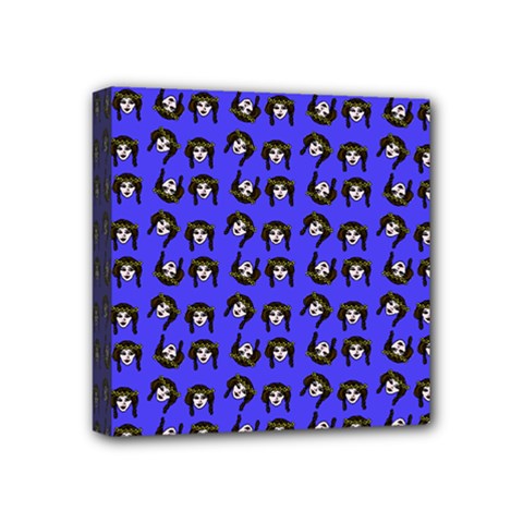 Retro Girl Daisy Chain Pattern Blue Mini Canvas 4  X 4  (stretched) by snowwhitegirl