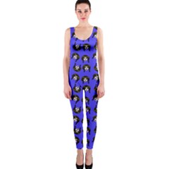 Retro Girl Daisy Chain Pattern Blue One Piece Catsuit