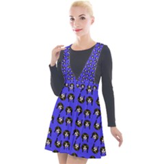 Retro Girl Daisy Chain Pattern Blue Plunge Pinafore Velour Dress by snowwhitegirl