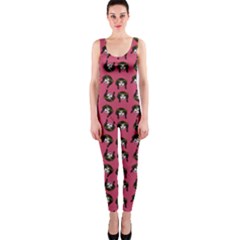 Retro Girl Daisy Chain Pattern Pink One Piece Catsuit by snowwhitegirl