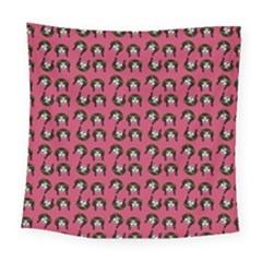 Retro Girl Daisy Chain Pattern Pink Square Tapestry (large)