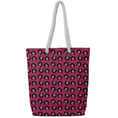 Retro Girl Daisy Chain Pattern Pink Full Print Rope Handle Tote (small) by snowwhitegirl