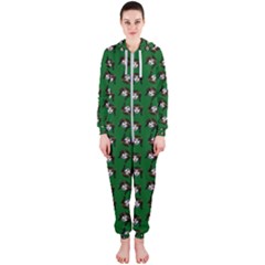 Retro Girl Daisy Chain Pattern Green Hooded Jumpsuit (ladies)  by snowwhitegirl