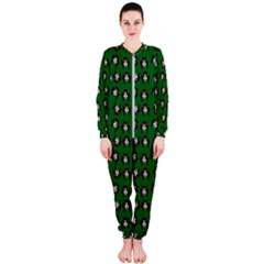 Retro Girl Daisy Chain Pattern Green Onepiece Jumpsuit (ladies)  by snowwhitegirl