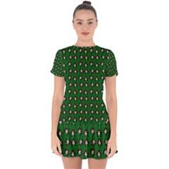 Retro Girl Daisy Chain Pattern Green Drop Hem Mini Chiffon Dress