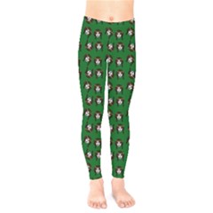 Retro Girl Daisy Chain Pattern Green Kids  Leggings by snowwhitegirl